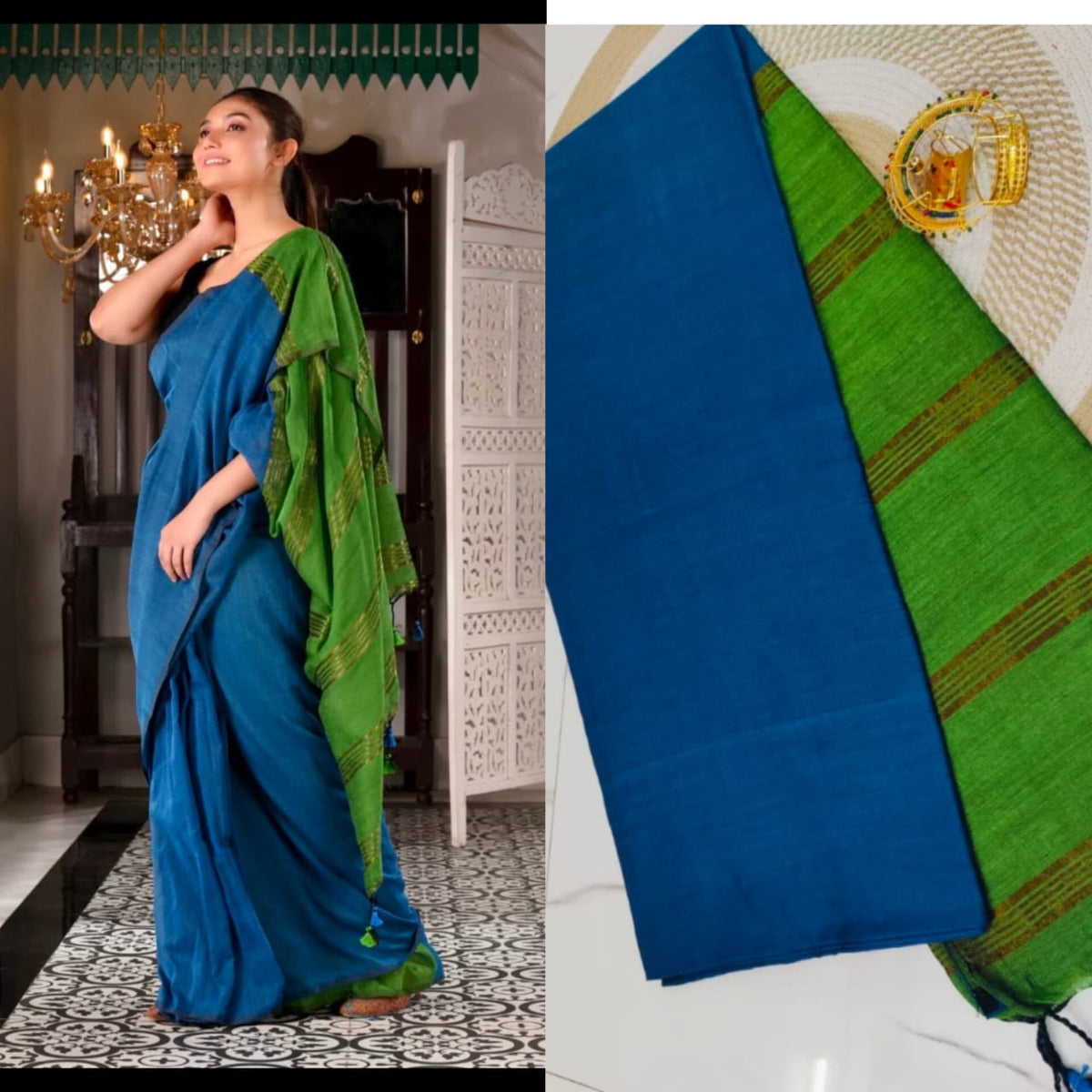 CONTRAST ZARI PALLU