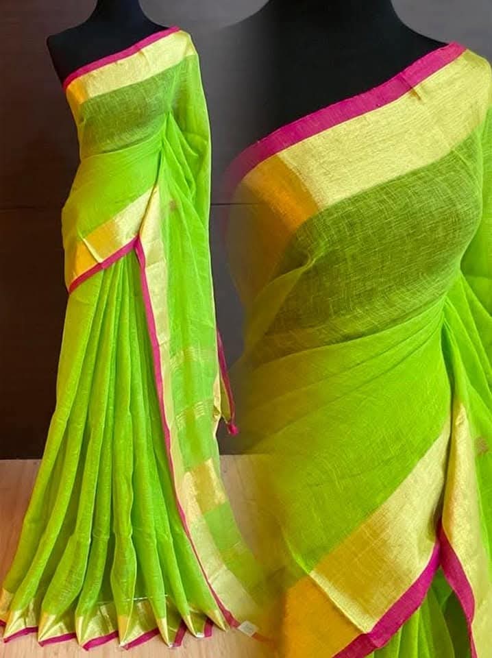 Linen Slub Cotton Saree by STHRI – With Contrast Linen Blouse