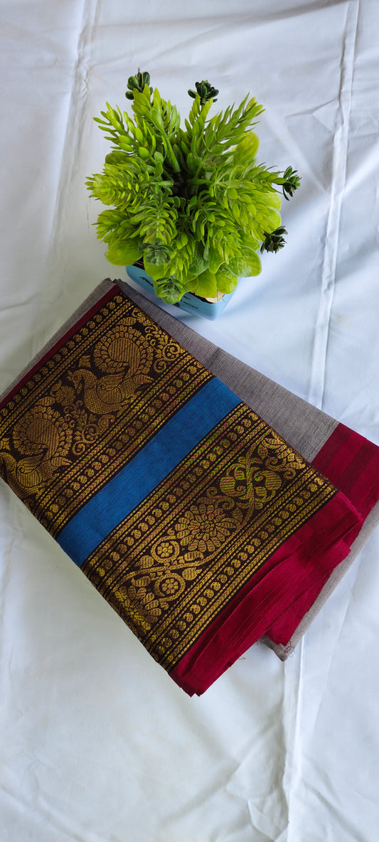 Chettinadu Cotton Saree – STHRI Kanchi Cotton Saree with Grand Border
