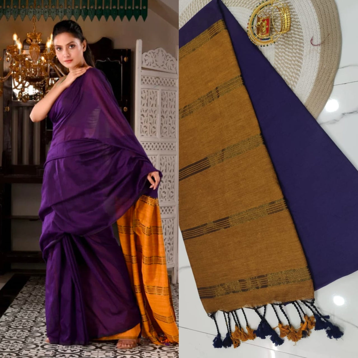 CONTRAST ZARI PALLU