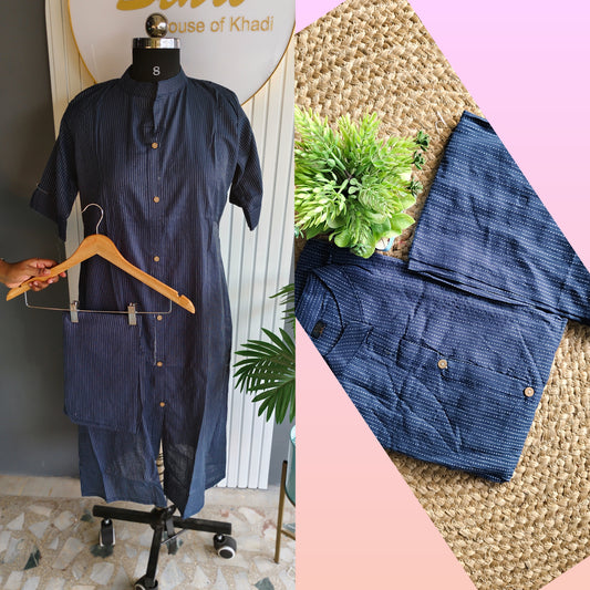 Close Neck A-Line Cotton Co-ord Set with Pockets